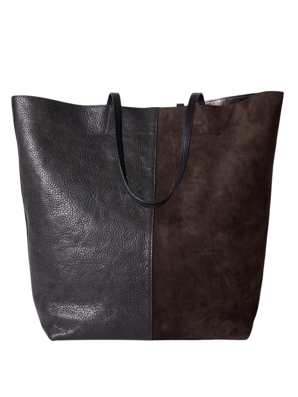 B. May Brown Two-Tone Pebbled Leather & Suede Small Essential Tote Shoulder Bag
